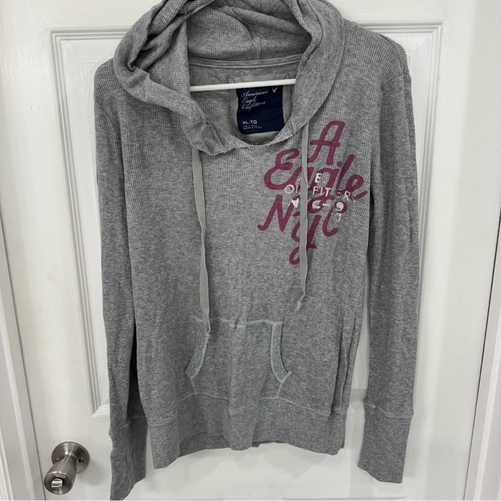 American Eagle Outfitters 2000s Style Y2K Gray Hoodie Cardigan Drawstring XL